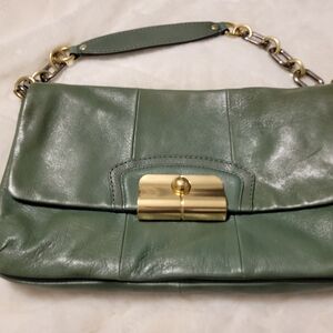 Coach Green Leather Shoulder Bag with Gold Accents